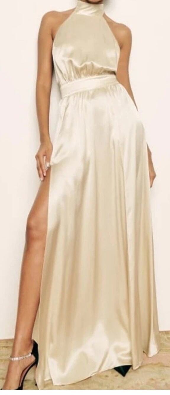 Reformation Alani Silk Maxi Dress Champagne Prom Bridesmaid Greek Goddess Sz 16